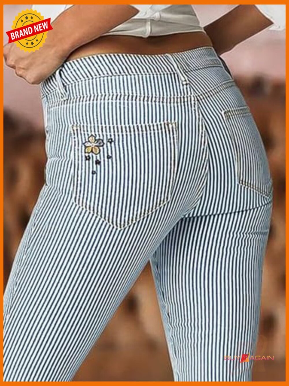 Women's Low Rise Bootcut Jeans with Striped Embroidery Casual Pants - Picture 5 of 7